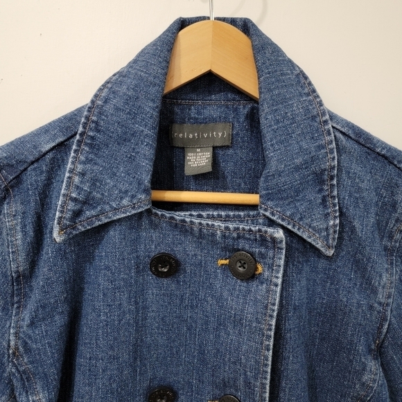 Relativity Double Breasted Denim Blue Jean Jacket 100% cotton Size M - Picture 2 of 15